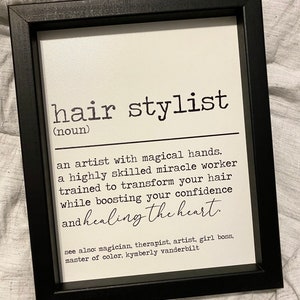 Hair Stylist Definition Sign, Personalized Gift, Hairstylist Gift, Christmas Present, Hairapist, Magician, Therapist, Artist