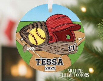 Personalized Softball Ornament, Custom Sports Ornament, Softball Player Gift for Girls, Softball Team or Coach Christmas Keepsake Idea