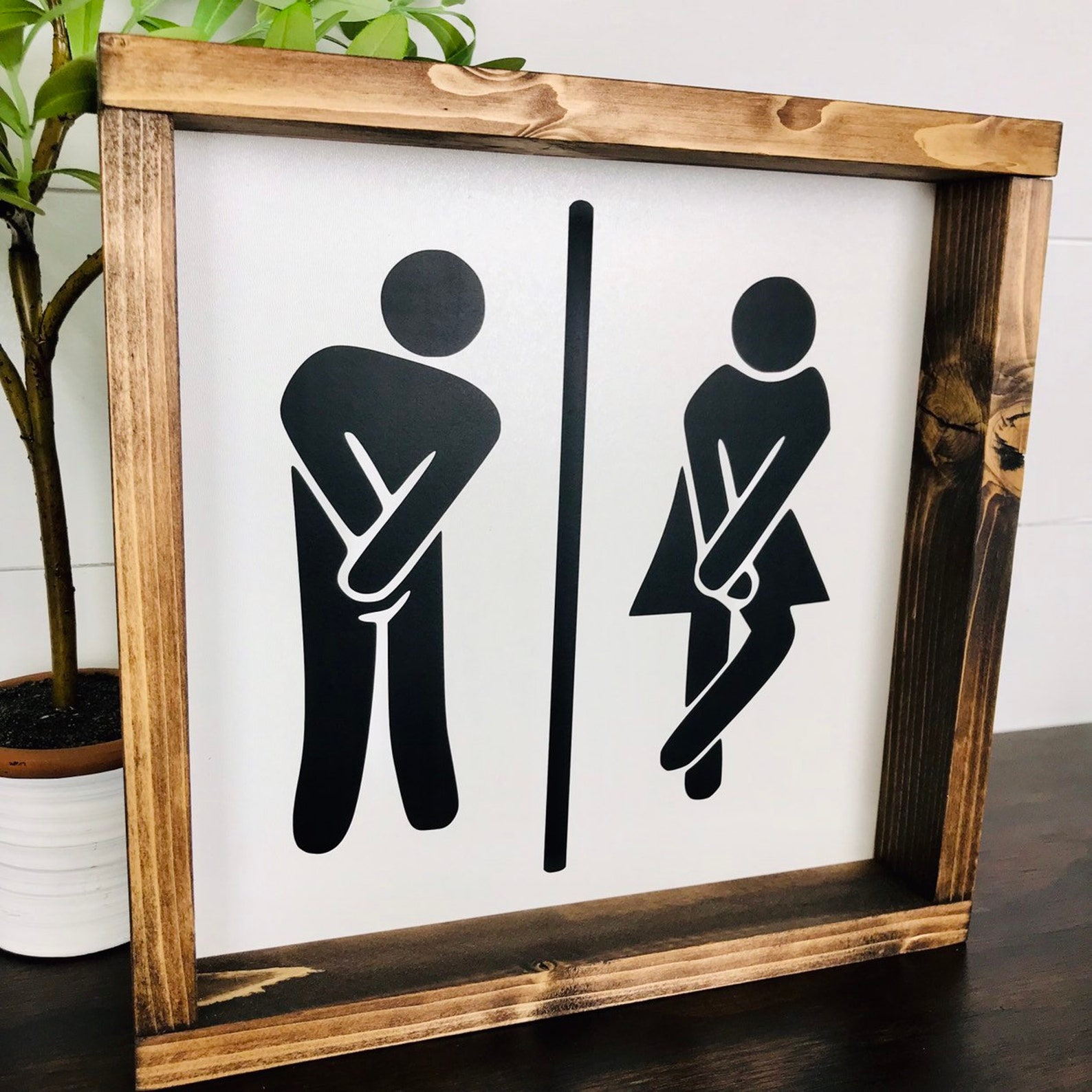 Need to Potty Stick Figures Sign Farmhouse Bathroom Sign | Etsy