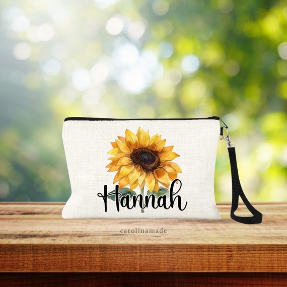 Sunflower Bag Personalized Sunflower Makeup Bag Linen Cosmetic Bag Zipper Pouch Money Wristlet Sunflower Gifts Floral Travel Bag Etsy