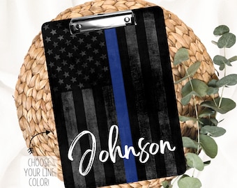 Thin Line Flag Clipboard, Personalized Law Enforcement / Fist Responder Clipboard, Custom Line Color, Police Officer, Dispatcher, EMS Gift