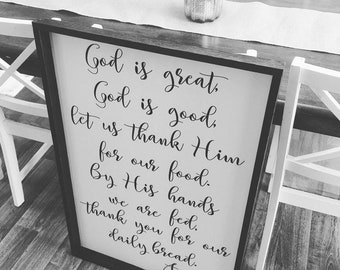 Kitchen Meal Prayer Sign | God is Great God is Good Let us thank him for our Food | Christian Decor Sign Farmhouse Wall Decor