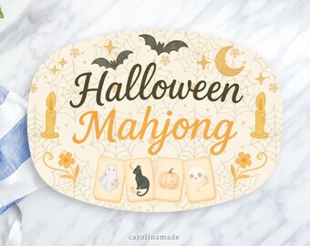 Halloween Mahjong Platter, Personalized Mahjong Platter, Halloween Mahj Party Plate, Mahjong Birthday Gift, Halloween Mahj Gift Ideas
