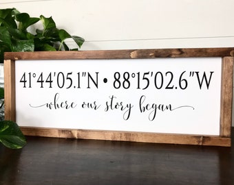 Where Our Story Began Coordinates Sign | GPS Coordinates Sign | Custom Wood Sign | Personalized Gift | Anniversary Wedding, Longitude Gift