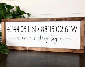 Where Our Story Began Coordinates Sign | GPS Coordinates Sign | Custom Wood Sign | Personalized Gift | Anniversary Wedding, Longitude Gift