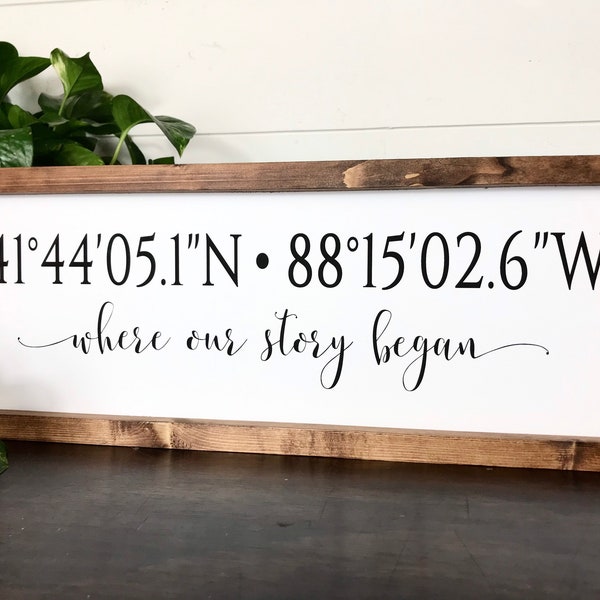 Where Our Story Began Coordinates Sign | GPS Coordinates Sign | Custom Wood Sign | Personalized Gift | Anniversary Wedding, Longitude Gift