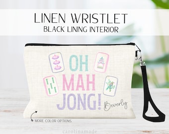 Mahjong Bag, Mah Jongg Bag, Personalized Gift for Mahjong Player, Oh Mah Jong Name Bag, Zipper Pouch for Mahjong, Mahjong Game Night Bag