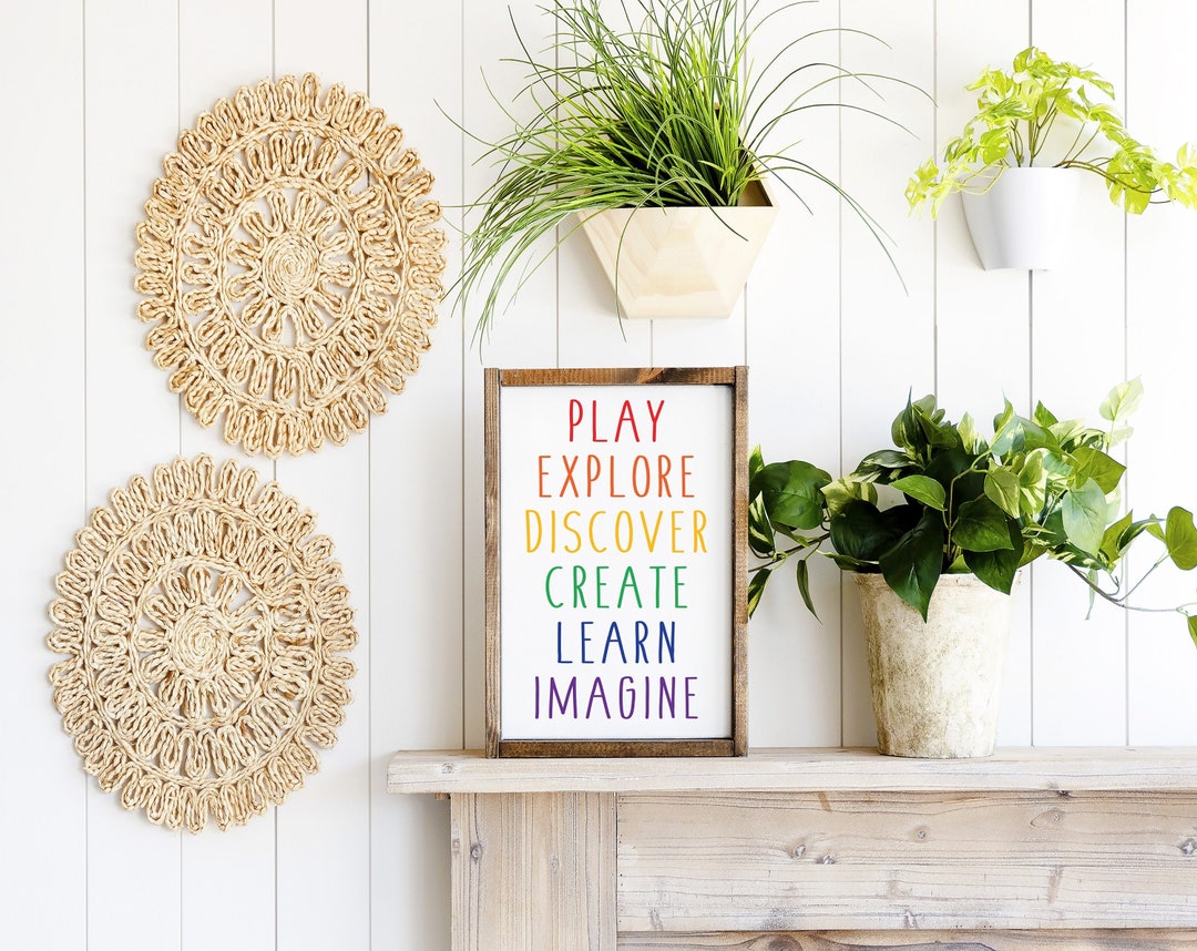 Play Room Decor, Homeschool Room, Play Explore Discover Create Learn ...