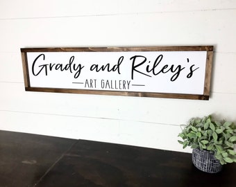 Kid’s Art Gallery Sign, Children’s Art Display Sign, Playroom Art, Kids Art, Look What I Made, Drawings, Framed Canvas