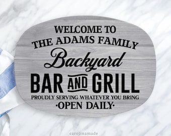 Grilling Platter, Personalized Grilling Plate, Backyard Bar and Grill, Custom Fathers Day Gift, BBQ Grill Serving Tray, Family Cookout Plate