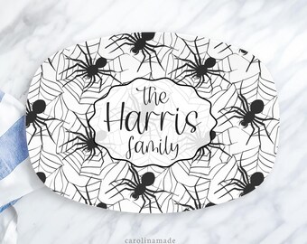 Spider Web Halloween Platter, Personalized Family Halloween Serving Plate, Spooky Halloween Party Platter, Custom Halloween Party Food Tray
