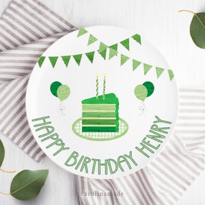 Boys Green Birthday Plate, Personalized Name Plate, Custom Happy Birthday Plate, Boys First Birthday Keepsake, Boys Milestone Cake Plate