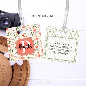 Floral Luggage Tag, Personalized Flower Bag Tag, Girls Trip Travel Accessories, Custom Monogram Luggage Tag, Traveler Gift, Graduation Gift