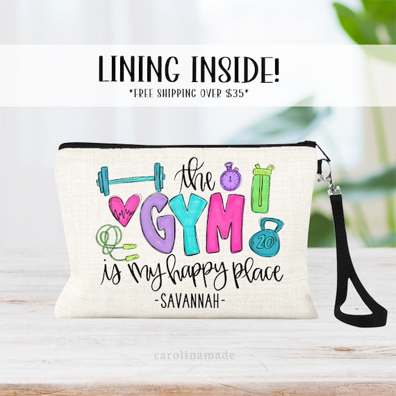Gym is My Happy Place Makeup Bag, Gym Toiletry Bag, Custom Fitness