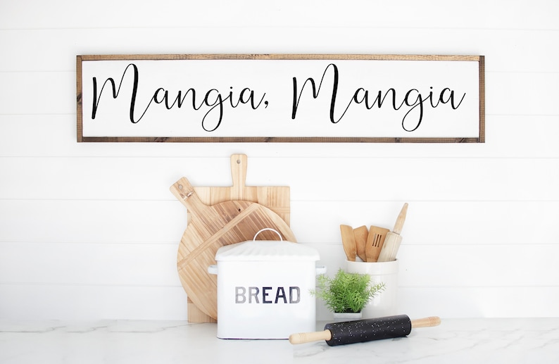 Mangia, Mangia Sign, Mangia Blessing, Italian Decor, Italian Kitchen Sign, Italian wall art, Eat Sign image 1