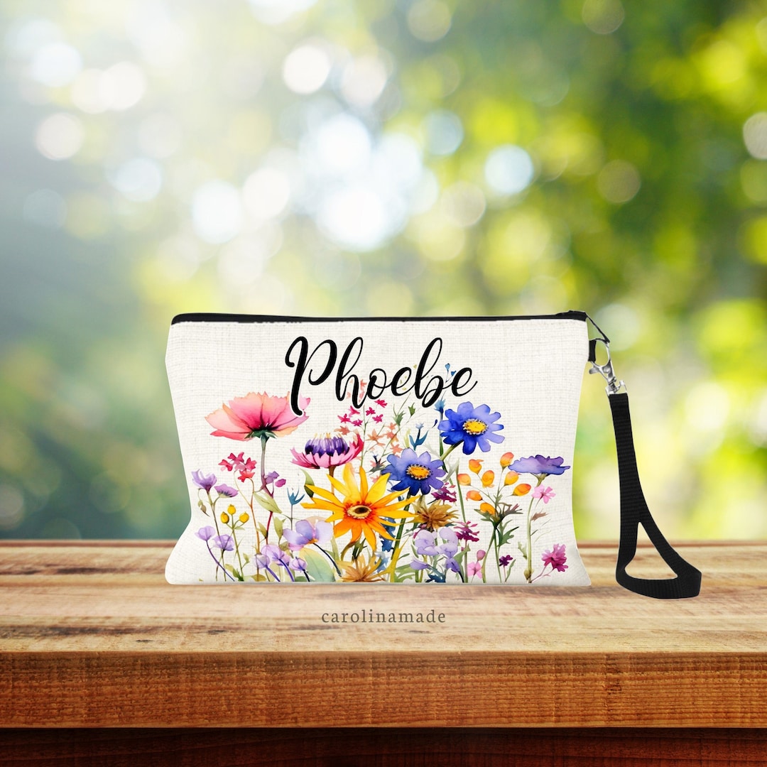 Personalized Wildflower Makeup Bag, Flower Linen Cosmetic Bag, Custom ...