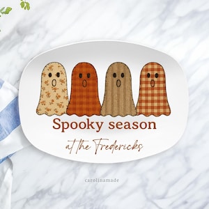 Spooky Season Personalized Halloween Platter, Ghost Halloween Serving Plate, Family Halloween Party Platter, Custom Halloween Party Platter