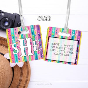 Floral Luggage Tag, Personalized Flower Bag Tag, Girls Travel Accessories, Kids School Bag ID, Custom Monogram Luggage Tag, Traveler Gift