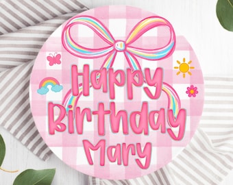 Pink Gingham Preppy Bow Birthday Plate, Personalized Name Plate for Girls, Custom Tween Birthday Cake Plate, Teen Girls Birthday Keepsake