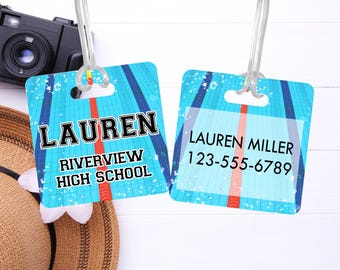 Swim Bag Tag, Personalized Swimmer ID, Swim Team Accessories, Gift for Swimmer, Swimmer Christmas Gift, Swim Coach Gift, Swimmer Name Tag