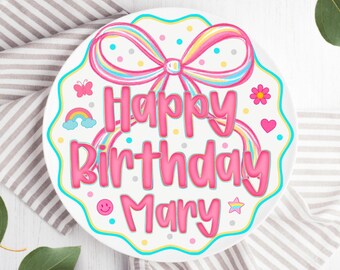 Girls Pink Preppy Bow Birthday Plate, Personalized Name Plate for Girls, Custom Tween Birthday Cake Plate, Teen Girls Birthday Keepsake