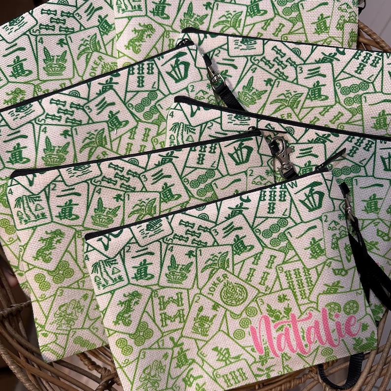 Bolsa para la noche de juegos de Mahjong, Bolsa personalizada para Mahjong, Regalo personalizado para jugadores de Mahjong, Estuche con cremallera para fichas de Mahjong imagen 5