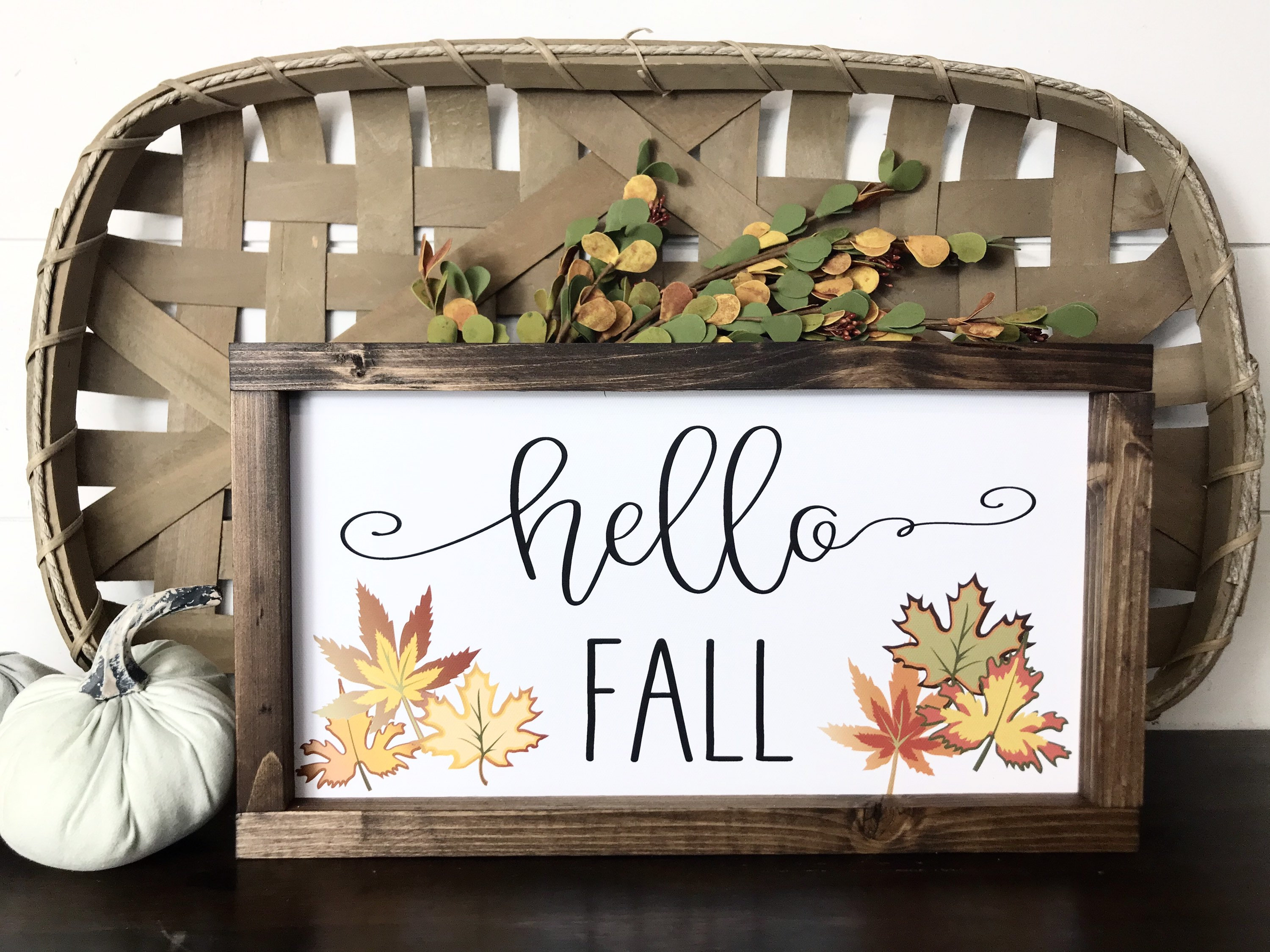 Hello Fall Sign Framed Canvas Fall Leaves Mantle Decor | Etsy