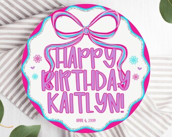 Girls Pink Preppy Bow Birthday Plate, Personalized Name Plate for Girls, Custom Tween Birthday Cake Plate, Teen Girls Birthday Keepsake