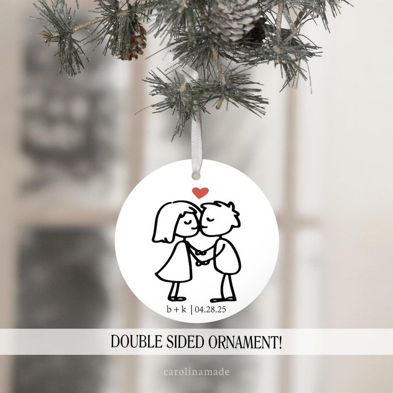 Carolina Made Couple Stick Figure Kissing Ornament
