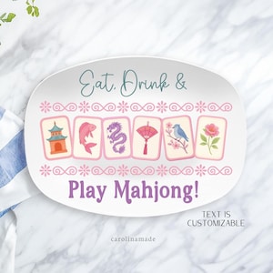 Mahjong Party Platter, Personalized Pink & Puprle Mahj Plate, Gift for Her, Mahjong Birthday Gift, Mahjong Tile Gift Idea, Girls Mahj Party