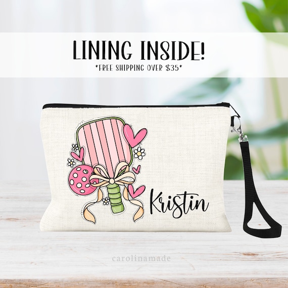 Pickleball Bag, Personalized Picklebal Makeup Bag, Girls Pickleball Zipper Pouch, Pickleball Gift Ideas, Custom Pickleball Toiletry Bag