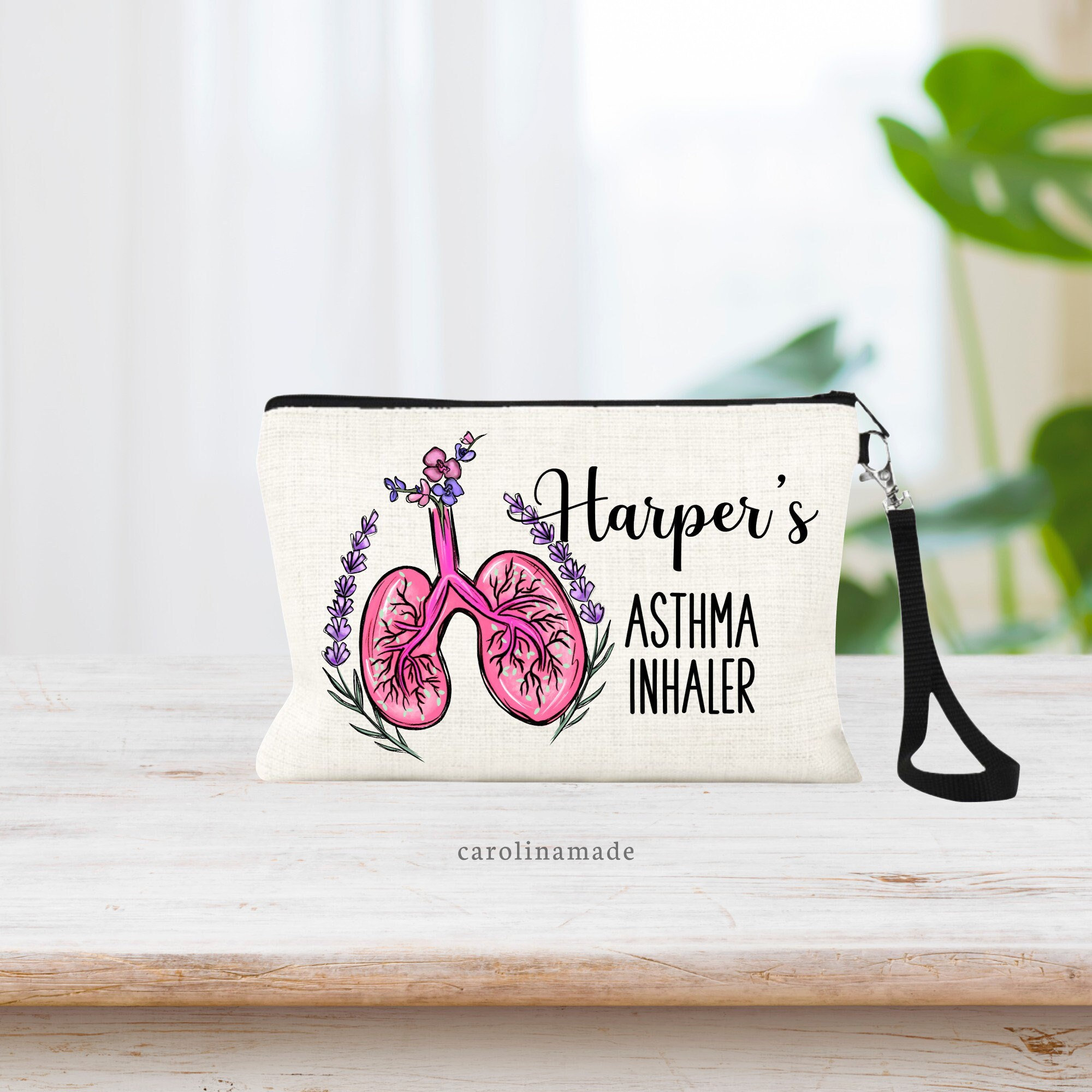 Personalized Inhaler Bag, Asthma Inhaler Pouch, Girl's Inhaler Zipper Pouch, Medication Storage Travel Bag, Custom School Inhaler Bag