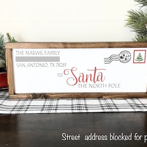 Letter to Santa Family Name Sign Christmas Holiday Sign Farmhouse Wood Framed Fireplace Mantle Shelf Decor