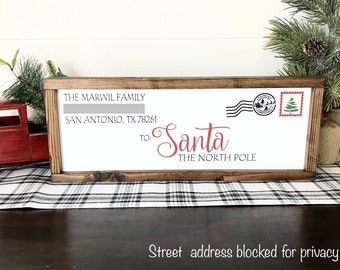 Letter to Santa Family Name Sign Christmas Holiday Sign Farmhouse Wood Framed Fireplace Mantle Shelf Decor