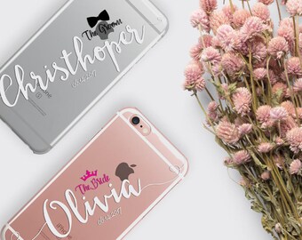 Cadeau de mariage personnalisé coque iPhone mariée et marié Samsung couverture - douche nuptiale clair iPhone coque personnalisé mariage Couple cadeau