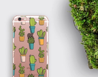 Cactus iPhone Cover, Transparent Samsung Cacti Case Succulent Print