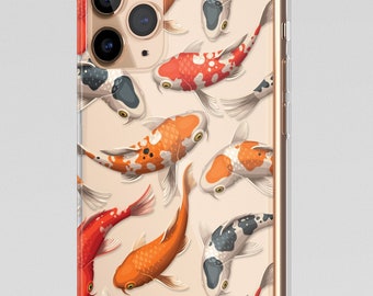 Koi Fish iPhone 15 Pro Max Cover, Japanese Fishes Transparent Phone Case