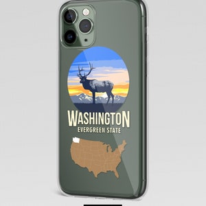 Étui pour téléphone avec carte de l'État de Washington Evergreen, États-Unis