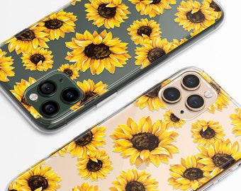 Sunflower iPhone 15 Clear Silicone Case - Yellow Sunflowers Floral 14 Plus Cover, Flower Lover Gift