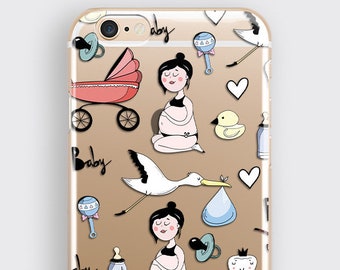 Cute Pregnant Mom Gift iPhone 8 Case - Pregnancy Samsung Galaxy S9 Plus Case, Clear iPhone Cover, Baby Gift iPhone XS Phone Case