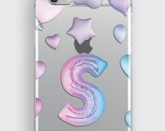 Custom Personalized iPhone 8 Plus Case Party Balloons Letters iPhone XS Case Clear Monogram Samsung S8 Phone Cover