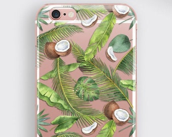 Coconut iPhone 8 Plus Case, Tropical Fruit Phone Cover - Coconut iPhone XS Cover Tropical Leaf Samsung Galaxy S9 Case iPhone 7 Case