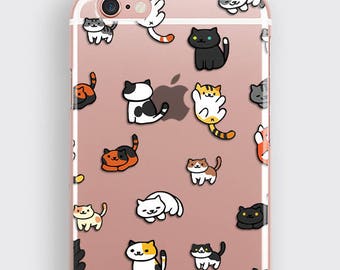 Cute Cats iPhone XS Case Clear Samsung S8, Neko Atsume iPhone 6S Plus Kawaii Transparent Cute iPhone 7 Plus Case Tumblr Samsung Clear Case