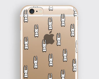 Tiny Cute Rabbits iPhone 11 Clear Case - Bunny Samsung Galaxy S10 Plus Silicone Cover, Rabbit Lover Gift iPhone XR Case