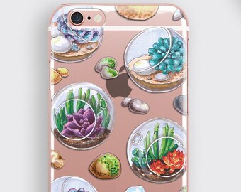 Terrarium Lover Gift iPhone XS Max Case, Moss Succulent Samsung Galaxy S9 Case - Plant iPhone 7 Plus Case DIY Lover Transparent Phone Cover