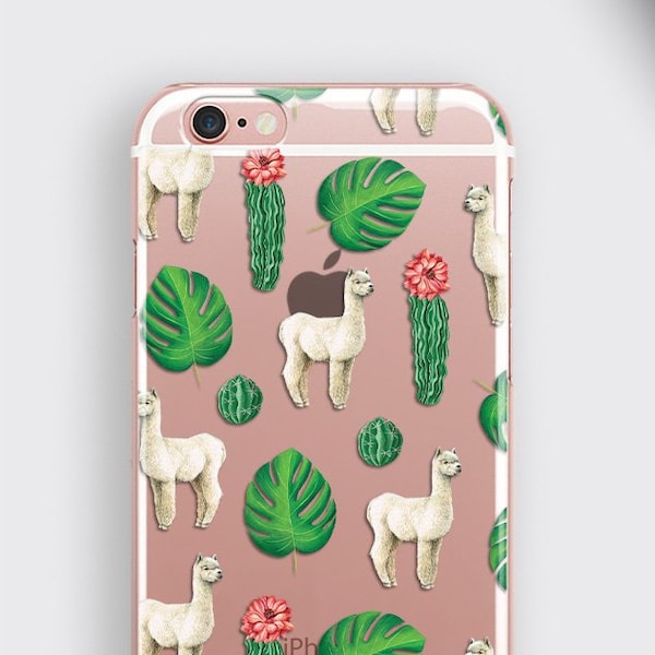 llama iPhone XS Max and Samsung S9 Plus Case with Cactus Plant, Alpaca iPhone XR phone cover - Animal iphone 8 Case