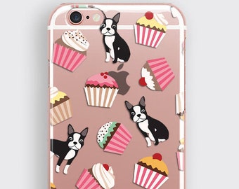 Boston Terrier iPhone 13 Mini Case with Cupcake Dog Lover Gift Samsung Case - Animal Lover iPhone 11 Pro MAX Case Clear Silicone Phone Cover