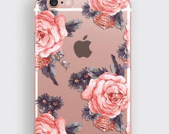 Clear Floral Samsung S8 Plus Case, Flower iPhone Xr Case, Rose iPhone 7 Case Clear Samsung Galaxy S7 Edge Case Rubber S9 Case