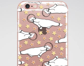 Cute Clear Animal iPhone Case - Polar Bear and Space Bear Design for iPhone and Samsung Models, Transparent and Fun Gift