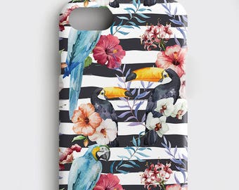 Exotic Birds Phone Case Tropic Samsung Case, Tropical Leaf iPhone 8 Plus Case Tropical Leaves iPhone 6S Case Bird Phone Case